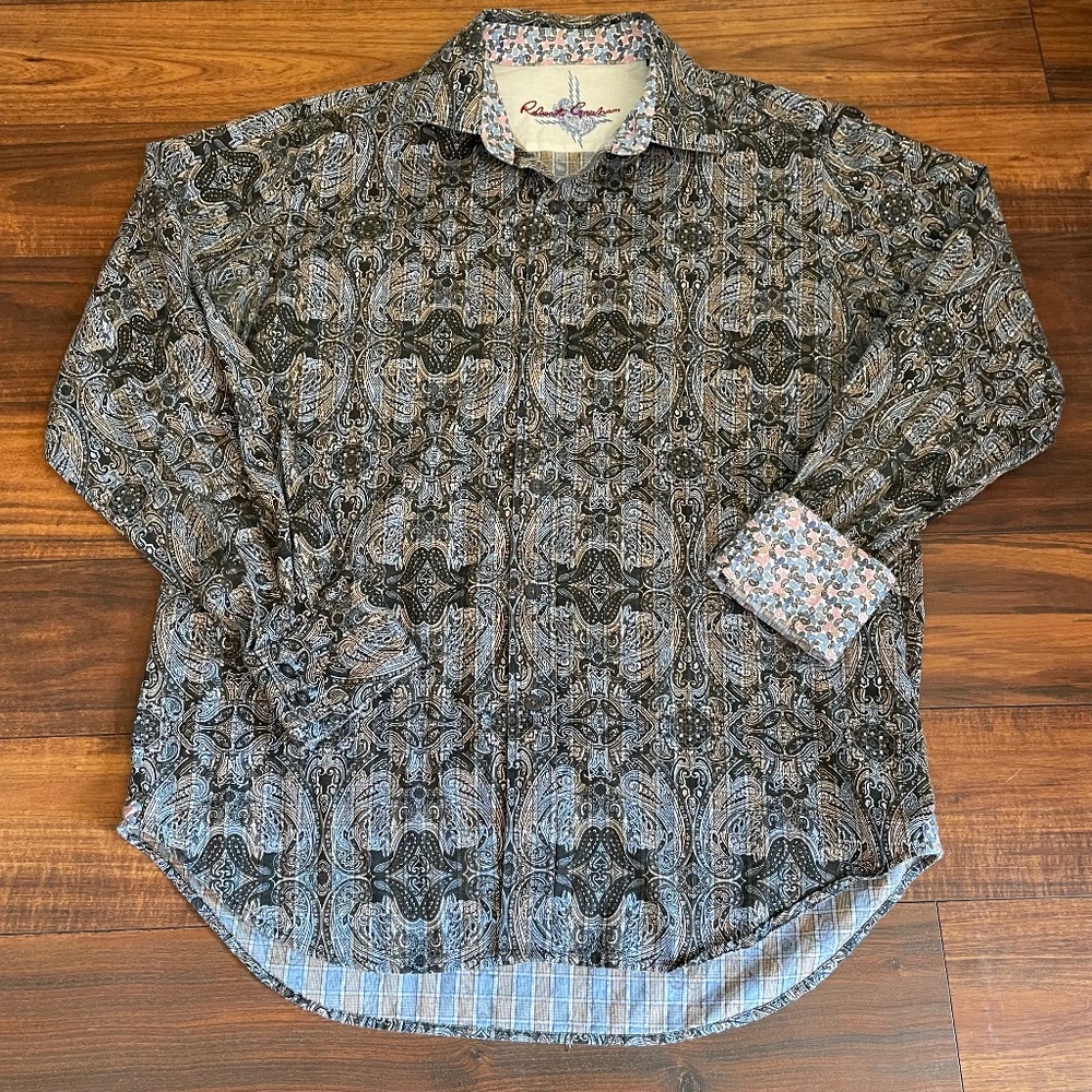 Robert Graham Blue Paisley Check Button Down shirt M